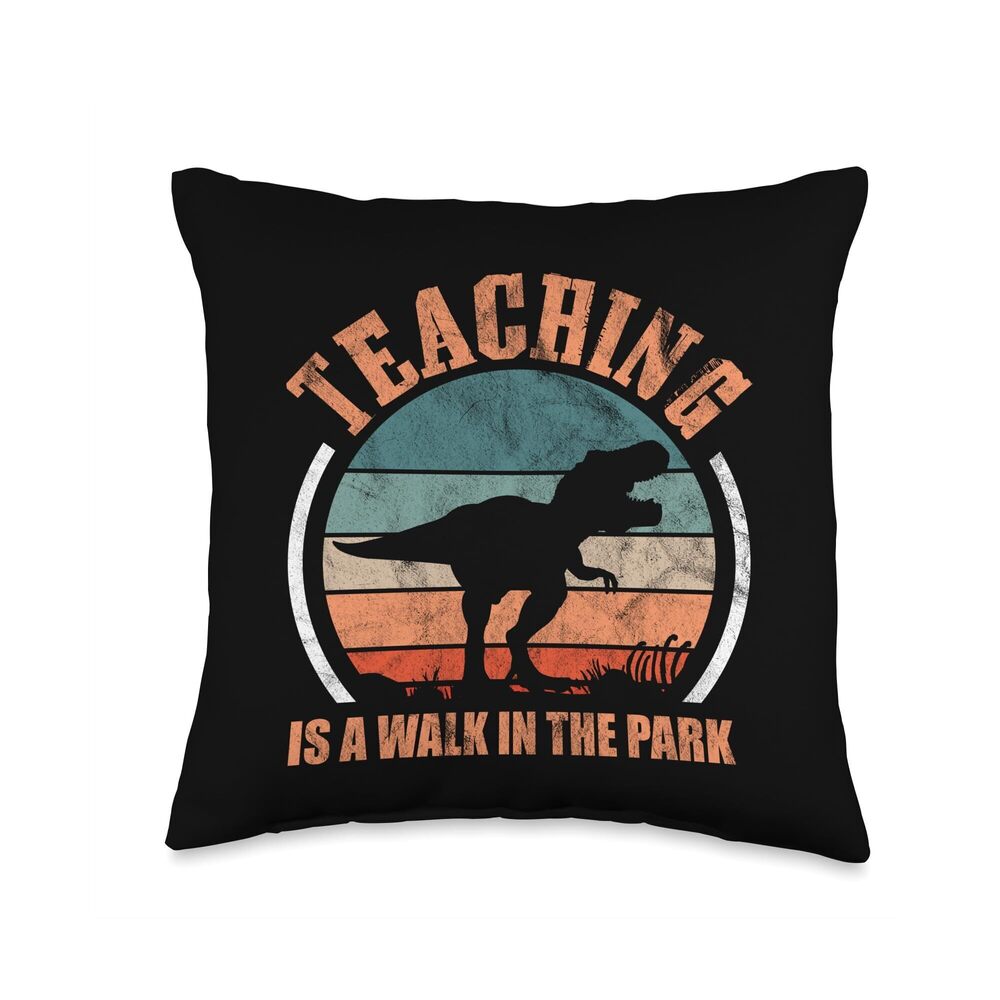 4332 Teaching Is A Walk In The Park Funny Teacher T-Rex Retro Throw Pillow